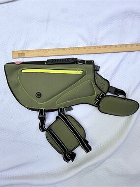 Olive Green Dog Tactical Harness with Neon Yellow Zipper
